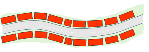 Koncept illustration af facadelinjens tilpasning af vejens forløb