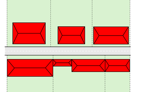 Koncept illustration af bygningsplacering i forhold til skel
